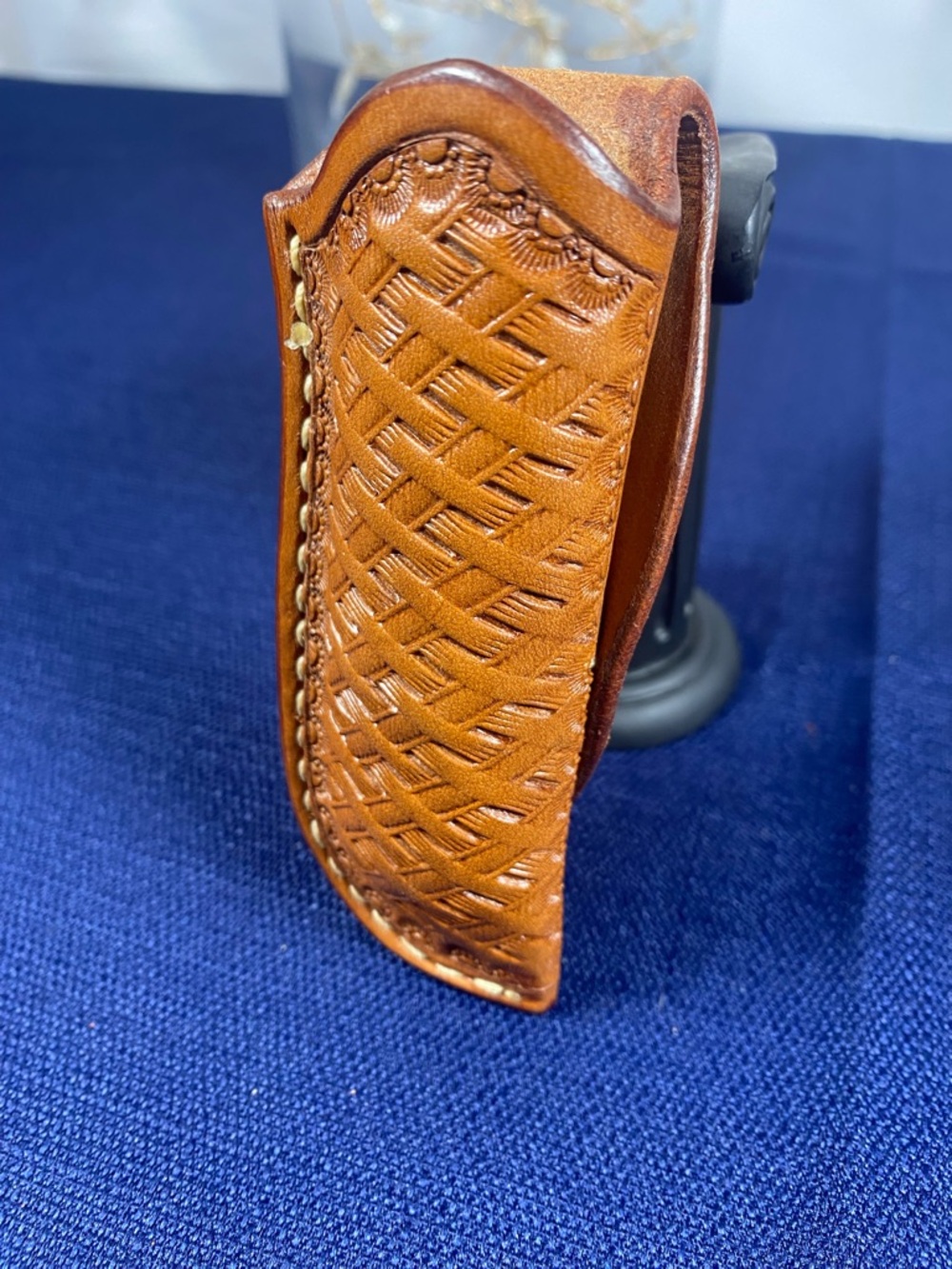 Handcrafted Tan Leather Tooled Belt Keeper Knife Sheath